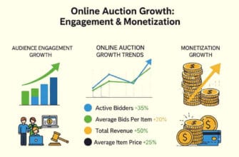 Инфографика, показывающая рост вовлеченности и монетизации аудитории с помощью онлайн-аукционов.