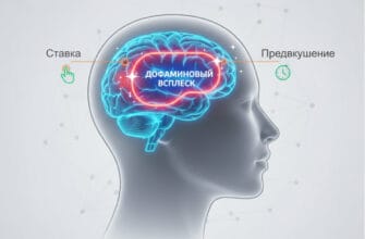 Стилизованное изображение человеческого мозга с иконками дофамина, символизирующее азарт и геймификацию аукционных торгов.