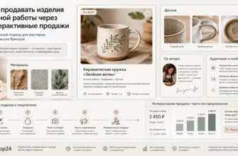 Схема подготовки handmade-товара к интерактивной продаже: авторство, материалы, фото деталей, аудитория и первый запуск.